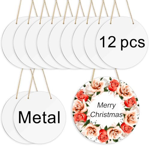 12 pcs sublimation door hanger blanks,10 inch metal circle Unfinished Blank Sign Door Hanger,sublimation sign blanks,sublimation ornament blank decorative door hanger