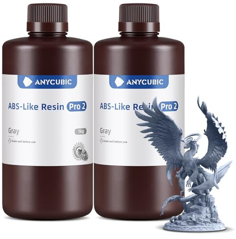 ANYCUBIC ABS-Like Resin Pro 2 3D Drucker Resin mit erhöhter Festigkeit und Zähigkeit, Geringe Schrumpfung, Hochpräzises 405 nm UV-härtendes Harz für allen LCD/DLP/SLA Resin 3D Druckern, Grau 1kg,2PCS