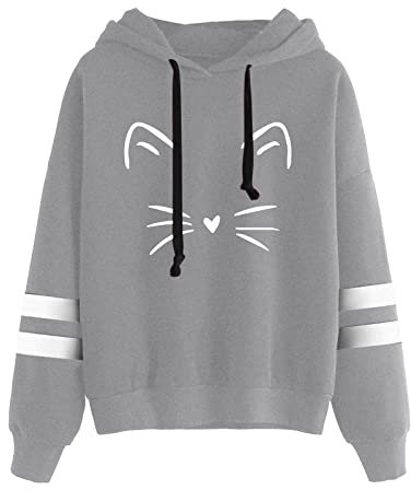 My Orders Delivery Sweatshirts for Women UK clearance Women Stripe Long Sleeves Printing Hoodie Sweatershirt Tops Blouse Womens Plus Size Sales Clearance Black of Friday (Grey, L)
