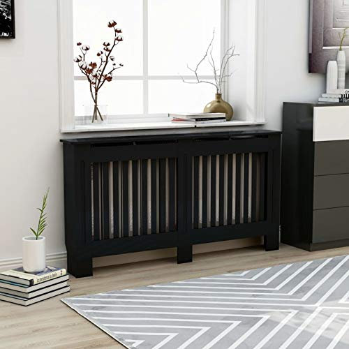 qohoio Heizkörperverkleidung Schwarz 152x19x81,5 cm HeizköRperabdeckung Wohnungseinrichtung HeizköRper Abdeckung MDF - 288177