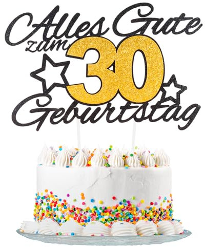 Yiran Gold Schwarz 30th Geburtstag Tortendeko, Alles Gute Zum Geburtstag Torte 30 Jahre,Happy 30th Birthday Kuchen Topper Geburstagstorte fur Jungen Mädchen Deko Glitzer Schwarz Gold