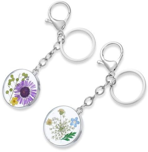 Schlüsselanhängers Blume Vergissmeinnicht Und Queen Anne's Lace Wildflower Schlüsselanhänger, 2 Gepresste Blume Schlüsselanhängers Wildblume ästhetischer Schlüsselanhänger Für Abschiedsgeschenk