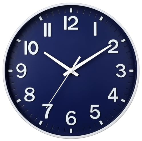 20cm Lautlos Wanduhr ohne Ticken Schleichende Sekunde mit Arabisch Ziffer | für Büro, Klassenzimmer, Zuhause, Wohnzimmer, Schlafzimmer(Navyblau,20CM)
