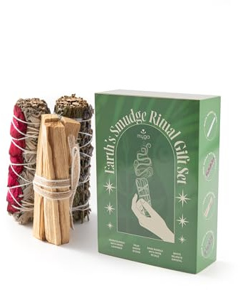 Myga Smudge Stick Gift Set - Spiritual Cleansing Kit with White Sage & Rose, Palo Santo, Cedar & Lavender & Natural Selenite Crystal - Smudging Ritual, Meditation, Yoga & Wellness Gift for Men & Women