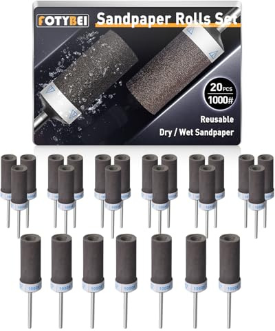 FOTYBEI 20Pcs 1000 Grit Sanding Drums Sandpaper Sticks Set for Dremel Rotary Tool Accessories with 1/8 Shank, Suitable for Metal Rust Removal/Jade Polishing/Stone Grinding