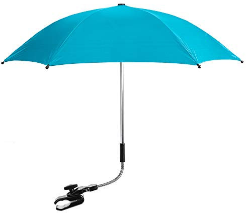 Pushchair Parasol Compatible with Silver Cross, Universal Pram Parasol with 50+ UV Protection, Baby and Infant Sun Umbrella for Buggy, with Adjustable Fixing Clamp, Clip on. (Light Blue)