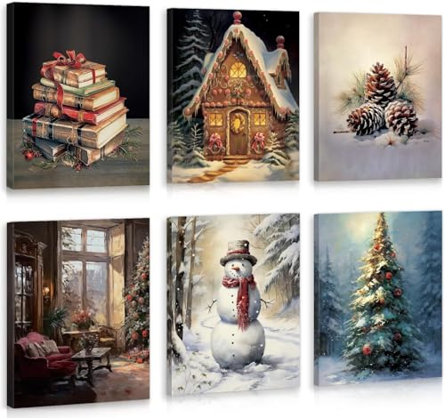 HPNIUB 6 Stuck Weihnachten Bucher Lebkuchen Leinwandbild Wandbild 20x25cm
