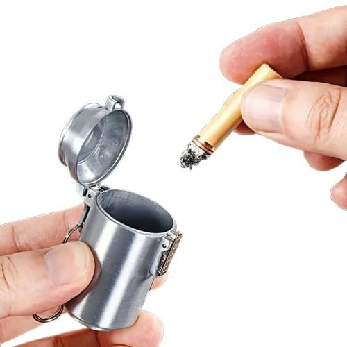 Tragbarer Mini-Aschenbecher, Schlüsselanhänger, Pillendose, Tasche, Metall, für Reisen, Auto, Zuhause, Büro, Camping, Bar, Metallic, Zigarettenrauchen, drinnen und draußen, 2 Stück