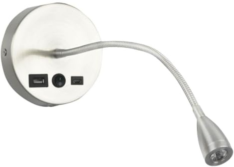 Newhouse Lighting 4.5 in. W x 15 in. H Selene Gooseneck Reading Light in Brushed Steel with USB-A and USB-C Charging Ports NHRL-SE-SLV, Bedside Lamp for Nightstands, Space-Saving Office Desk Accessory