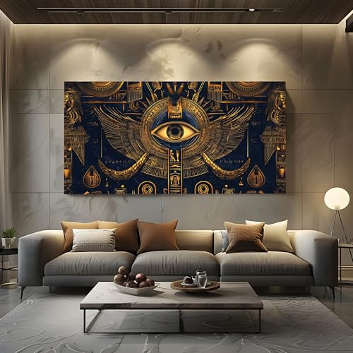 ZORYAN Leinwandbild Ägypten Auge des Horus Wand Druck Großes Gemälde Mystisch Flügel Modern Wall Art Poster Antike Symbol Deko Wohnzimmer Schlafzimmer Wandbilder Kunstdruck 80x160 cm