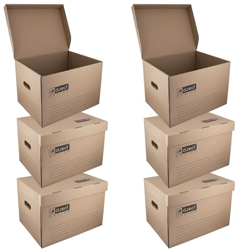 D.RECT KEEP.IT Scatola di Raccolta 2120 Set da 6 – Contenitori Archivio HD 420 g/m² Impilabili con Coperchio Integrato – Per Raccoglitori e Scatole Archivio – Cartone Alcalino a 3 Strati