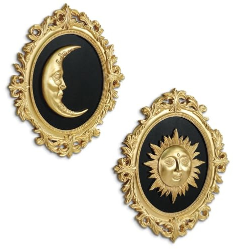 Putuo Decor Barock Sonne Mond Wanddeko-Set, 2-teilig, 3D Ovale Gold-Resin
