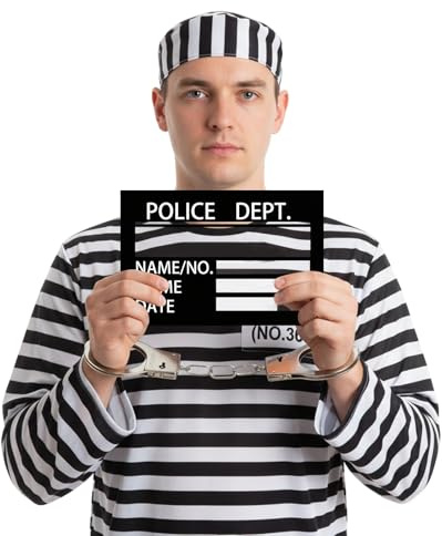 Wqafe Karneval Prisoner Set,Prisoner Sträfling Accessoires,Handschellen mit Schlüssel Marke,Halloween Karneval,Kostüm Zubehör,Halloween Karneval Cosplay