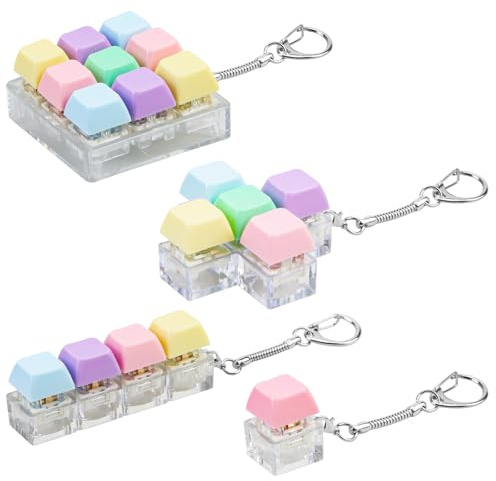 4 Pack Keyboard Fidget Toys 4 Keys Keychain Stress Relief Clicker | Multicolor, for Adults Kids, Satisfying Tactile Keychain Clicker, Decompression Keycaps, Effective Concentration