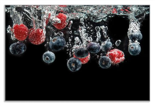 Wallario Frühstücksbrettchen aus Glas, Glasunterlage, Glasbrettchen Waldfrüchte im Wasser, Größe 20 x 30 cm, Sicherheitsglas
