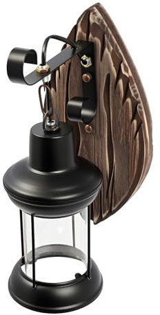 PUDLOR Retro Wandlampe, Vintage Glas Wandleuchte Rustikale Glas Wandlampe Holz Kreative Wandleuchten Hölzerne Kunst Laterne Für Indoor Wohnzimmer Schlafzimmer Flur Treppenhaus (Keine Glühbirne)
