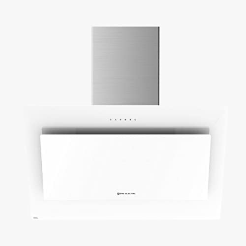 EAS ELECTRIC SMART TECHNOLOGY | EMRH908VRT-W | Campana extractora | Campana de pared inclinada | Anchura de 90 cm | Color Inox y cristal blanco | Táctil | 4 niveles | LED | Filtro 5 capas lavable