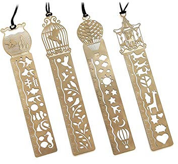 Amupper Ausgehöhltes Metall-Lesezeichen-Set, geeignet als Zeichen-Vorlage, Lineal, Schule, Büro, Geschenkidee für Kinder/Studenten, zum Basteln, Fotoalbum, Tagebuch, Zubehör, 4 Stück