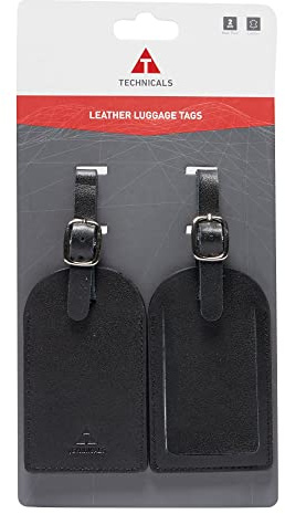 Technicals Set of 2 Leather Travel Luggage Tags, Black, One Size