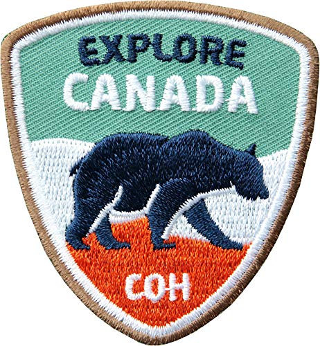 2 x Kanada Abzeichen gestickt 55 x 60 mm/Entdecke Canada Outdoor Trekking Reise/hochwertige Applikation Bär Aufnäher Aufbügler Flicken Bügelbild Sticker Patches für Kleidung Tasche Rucksack