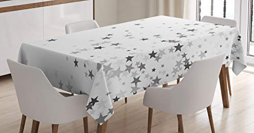 ABAKUHAUS Sterne Tischdecke, Grau Sterne Celebration, Inn und Outdoor Bereich geeignet Waschbar Druck Klare Farben Kein Verblassen, 140 x 240 cm, Hellgrau Grau