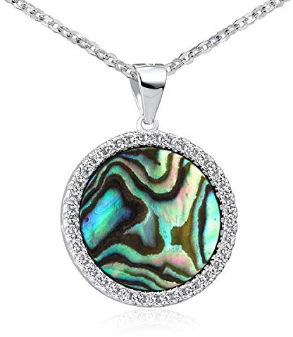 MATERIA Perlmutt Anhänger rund grün - Silber 925 Damen mit Abalone Muschel Zirkonia Stein mit Kette KA-456-Perlm_K97-40