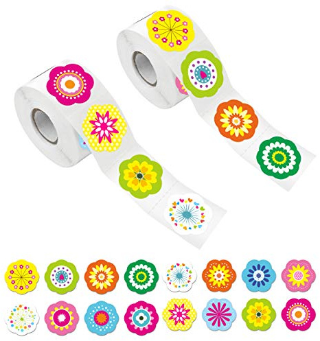 600 PCS Adorable Flower Stickers in 16 Designs with Perforated Line Expanded Version (Each Measures 1.5 in Diameter)