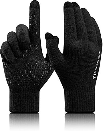 TRENDOUX Handschuhe Herren Winter Warm: Dick Warme Thermohandschuhe mit Touchfunktion Fingerkuppen Weihnachten Geschenk Weihnachten Geschenke Schwarz L