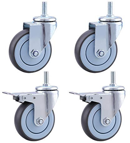 Gewinde M12 Schwerlastrollen Leise Gummirollen für den industriellen Transport Lenkrollen mit Bremse 600kg Universal Doppellager 3 '' / 4 '' / 5 '' für Wagen Werkbank Holzboden 4 Stück