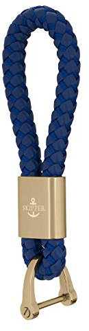 Skipper Schlüsselanhänger mit D-Schäkel aus Leder Imitat geflochten Schlüsselbund Schlüsselband Keychain Geschenk für Frau Mann Freund Auto Fahrrad Motorrad Boot 41 Gold 8258 - Blau