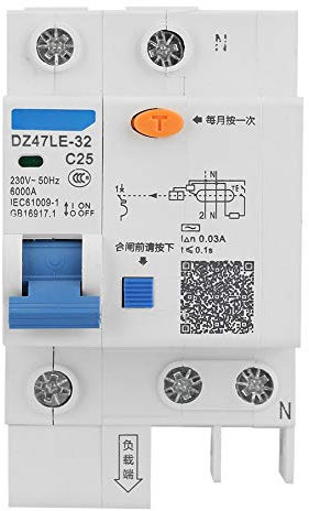 Disjoncteur, DZ47LE-32 1P + N C25 disjoncteur 230V 25A 6KA 30MA disjoncteur différentiel avec fonction de protection contre les fuites, les surcharges et les courts-circuits, disjoncteur de courant