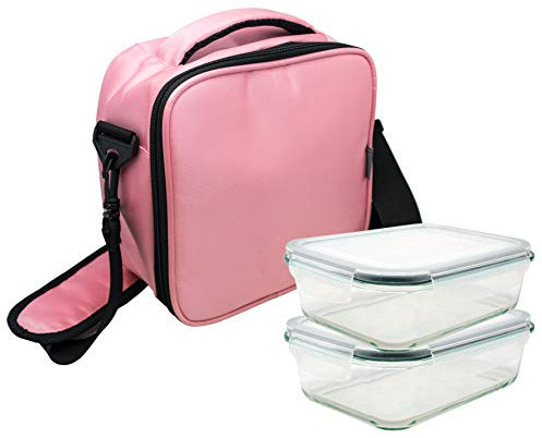 NERTHUS FIH 695 Lunch Bag, Acero Inoxidable, Rosa Pastel, 2 Herméticos Cristal, +2 Herméticos Cristal