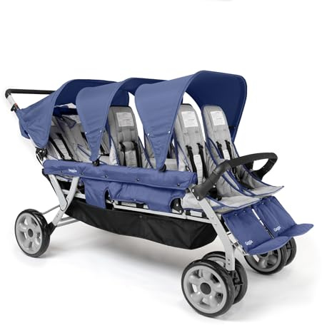Gaggle By Foundations Jamboree 6-Sitzer-Kinderwagen für mehrere Kinder mit UV-blockierenden Verdecken, verstellbaren Sitzen, 5-Punkt-Sicherheitsgurt, kompakt zusammenklappbar, Parks und Reisen, Blau