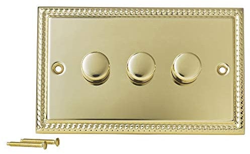 Volex Crabtree Gold 3 Gang Metal Dimmer Angled Light Switches Socket Toggles (Georgian)