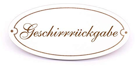 Schild Türschild Oval - Geschirrrückgabe - selbstklebend Hinweisschild Dekoschild 15x7cm