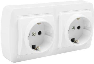 Schuko Doble Superficie • Enchufe doble de superficie • Toma corriente de pared • Blanco