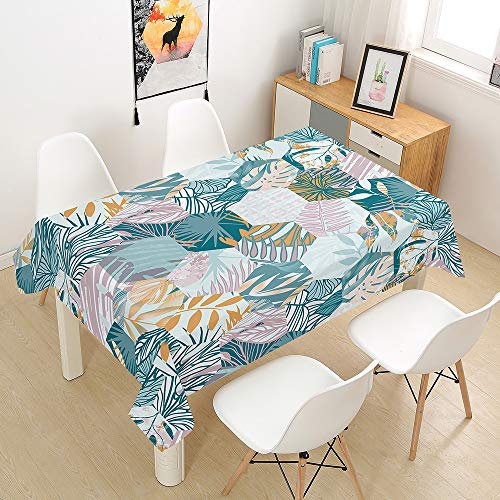 Hiseng Tischdecke Wasserdicht Tischwäsche, Rechteckig Abwaschbar 3D Tropische Pflanzen Drucken Polyester Tischdecken Abwischbar Tischtuch für Küche Party Outdoor Garten (Türkis,60x60cm)