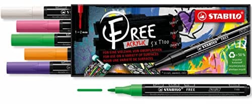 STABILO - Acrylmarker - FREE Acrylic - T100 Rundspitze 1-2mm - Spring - 5er Pack - mit 5 verschiedenen Farben