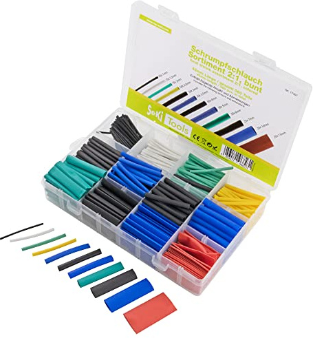 SeKi Schrumpfschlauch Sortiment bunt 560-teilig in 6 Größen je 4,5cm Lang; Farbiges Sortiment zum Isolieren & Reparieren von Kabeln