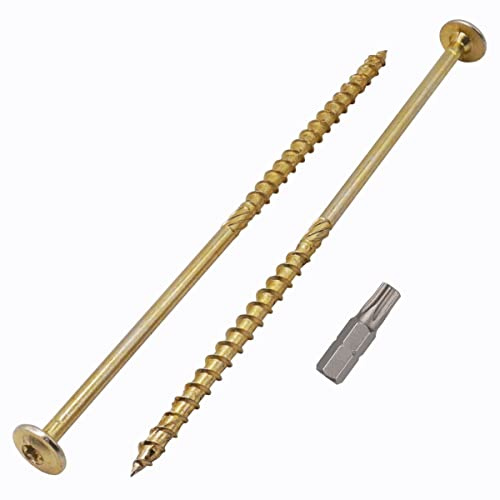 Marcopol 6 Stück verzinkte Terrassenschrauben 6,0 x 180 mm gelbe Torx Tellerkopf Holzschrauben Teilgewinde (6, 6,0 x 180 mm)