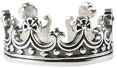 ForFox Vintage kleine 925 Sterling Silber Krone Ring für Damen Mädchen,Verstellbare Größe 51-55