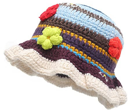 ZLYC Damen Winter Fischerhut Mode Strick Cloche Mütze Einfarbiger Warm Hut(Blumen Mehrfarbig)