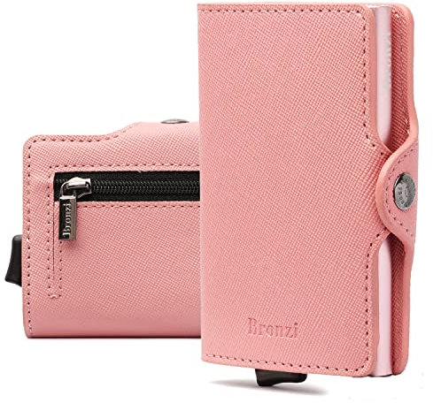 Bronzi Portafoglio Porta Carte Credito - Portafoglio Donna Slim Portacarte Donna - Mini Porta Tessere - Protezione RFID - Design Smart Saffiano Rosa