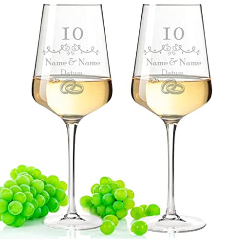 Leonardo Puccini Weingläser mit Gravur - Rosenhochzeit 10 Jahre - Personalisiert mit Namen & Datum - Geschenk für Sie & Ihn zur Hochzeit Verlobung Jahrestag - Farbe: Puccini