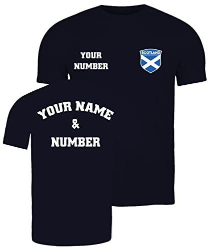 lepni.me Herren Schottland Fußball T-Shirt Ihrem Namen Nummer | Schottische Flagge Abzeichen Personalisierte Trikot | Weltmeisterschaft 2022 (S Navi Blau Mehrfarben)