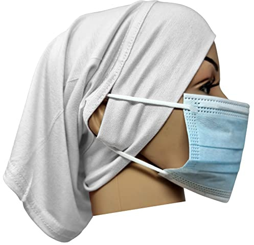 Haube, Viskose, Hijab mit Ohrloch, Stretch-Jersey, Kopfbedeckung, Schlafmütze, Unterschal, Knochen, Kopftuch, Turban, dehnbare Beanie, Krebs-Haarabdeckung, Schutz für Patienten, weiß, Einheitsgröße