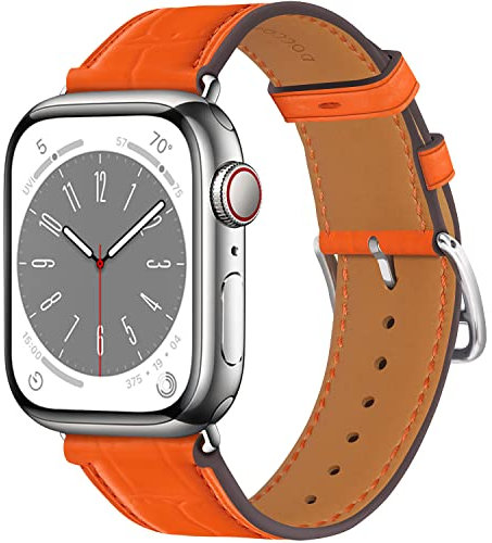 Docco Jette Correa de cuero compatible con Apple Watch Band de 41 mm, 40 mm, 38 mm(Kumquat-Silver)