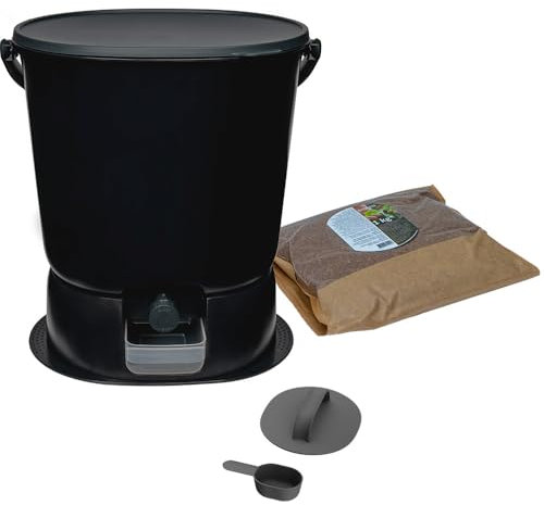Skaza- Composteur de Cuisine en Plastique Recyclé - BOEssential+Base 15,3L Noir et Gris