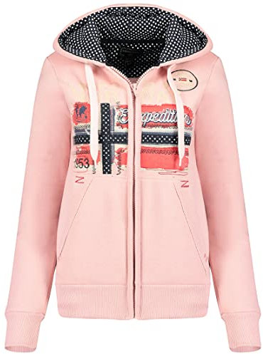 Geographical Norway Farlotte Lady - Sudaderas Mujer Con Capucha Y Bolsillos - Sudadera Manga Larga Chaqueta Caliente - Cremallera Jersey Mujeres Primavera Verano Otoño Invierno (Rosa Palido L)