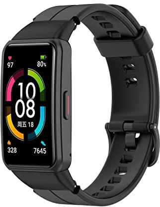 FTRONGRT 16mm Correa para Huawei Band 6, Flexible Silicona Reloj de Recambio Ajustable Brazalete Smart Watch Correa -Negro
